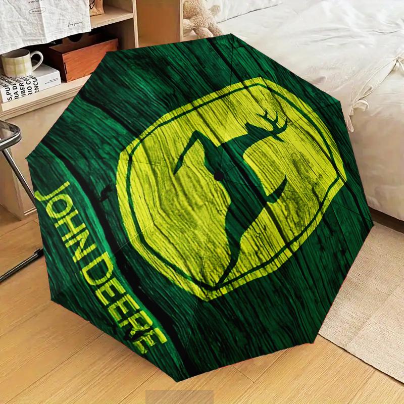 John Deere Design Regenschirm Faltschirm, Automatikschirm 8-Speichen für Reisen, Camping Nutzung Geschenk für Halloween Weihnachten