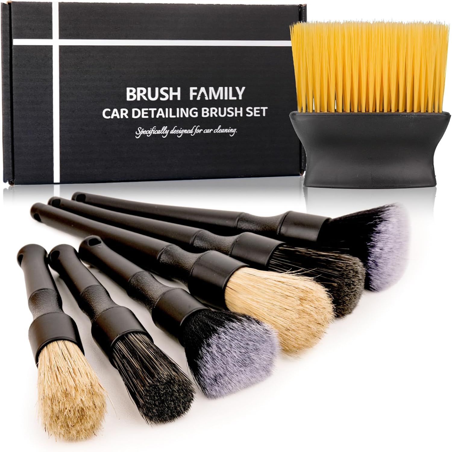 7PCS Car Detailing Brush Set, Ultra Soft Boars Hair Car Interior Detailing Brushes, Car Interior Detailing Kit For Cleaning Interior Or Exterior, Car