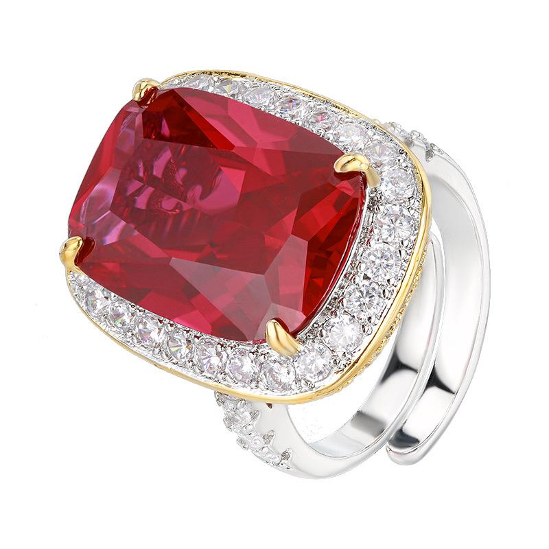 Jewelry Ring Simulation Red Corundum Emerald Zircon Women'S High-End Light Luxury Retro Jewelry
