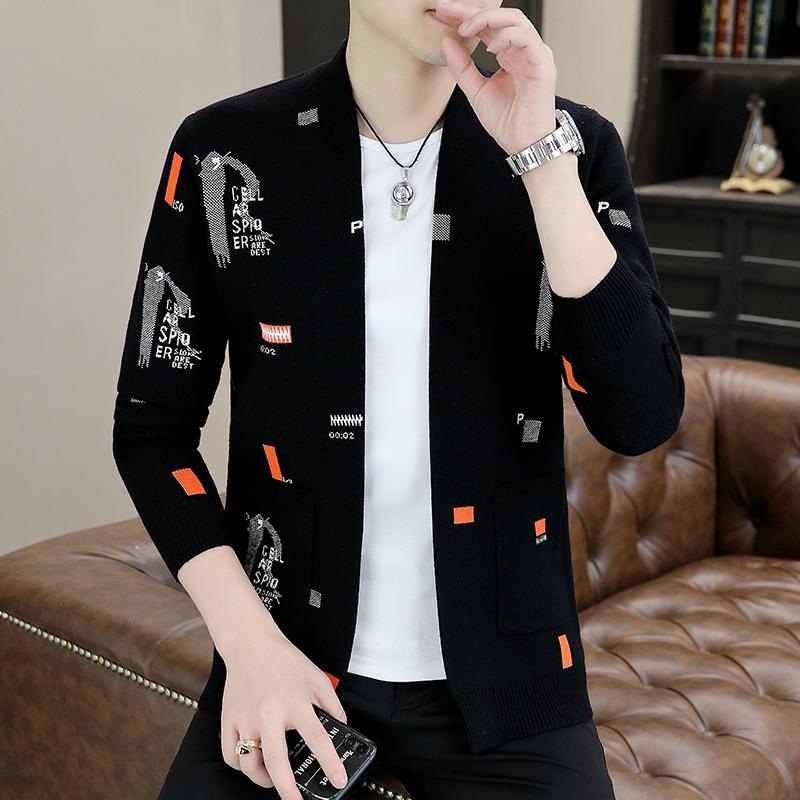 

Новинка осени и зимы, универсальный повседневный модный трендовый дизайн, удобный новый кардиган, мужской вязаный свитер 195 чёрный