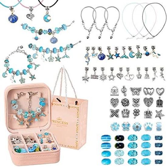 Sitengle accessory kit bracelet making 66-piece set stylish charm bead play birthday Christmas gift (blue)
