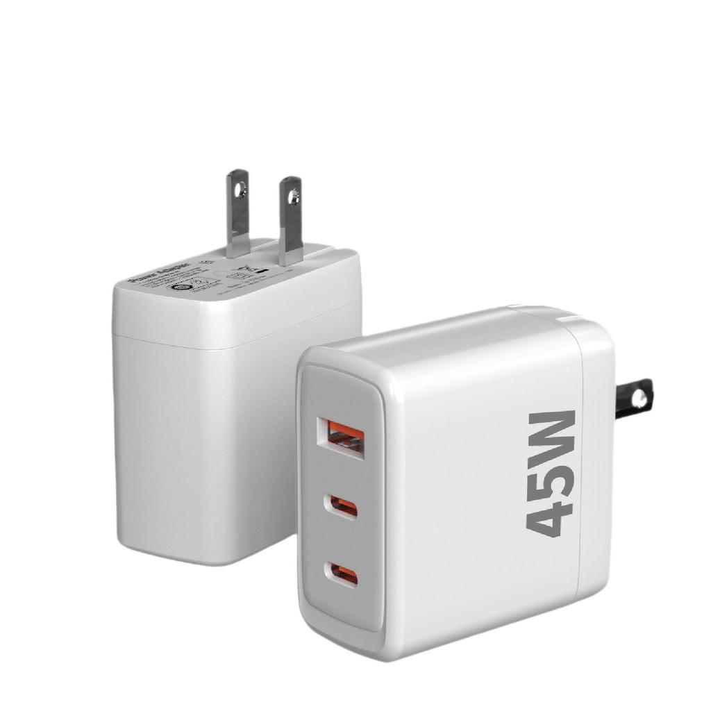 Foldable PD45W GaN Charger with 2 USB-C & 1 USB-A Ports - PSE Certified Fast Charger for Laptops (Japanese Standard)
