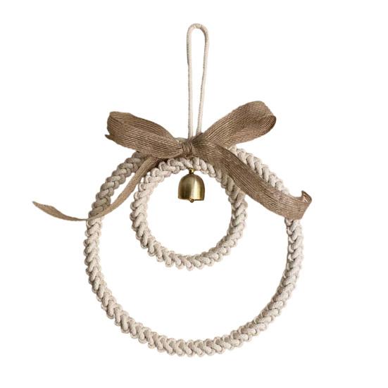 Nordic Wall Hanging Pendant with Bell Handmade Woven Rope Ornament Rustic Boho Wall Art for Living Room Bedroom Entryway Home Decor