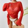 GMXIA Side Slit Cover-up Loose Bikini with A Line Collar Long Sleeve Beach Cover-up 6 Colors