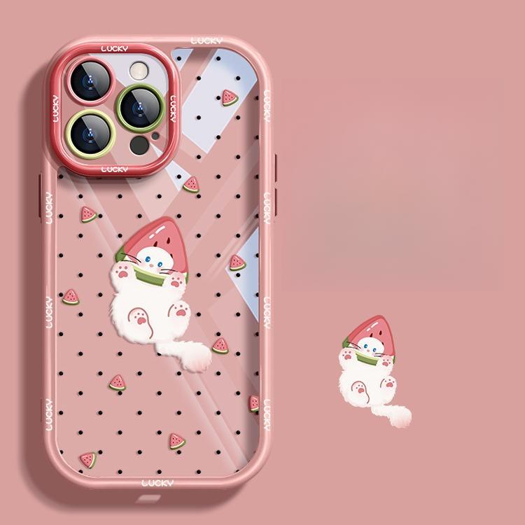 Suitable for Apple 15 Mobile Phone Case Summer Iphone14 Cute Fruit Cat 13 Silicone Anti-fall 12 Transparent Full Package