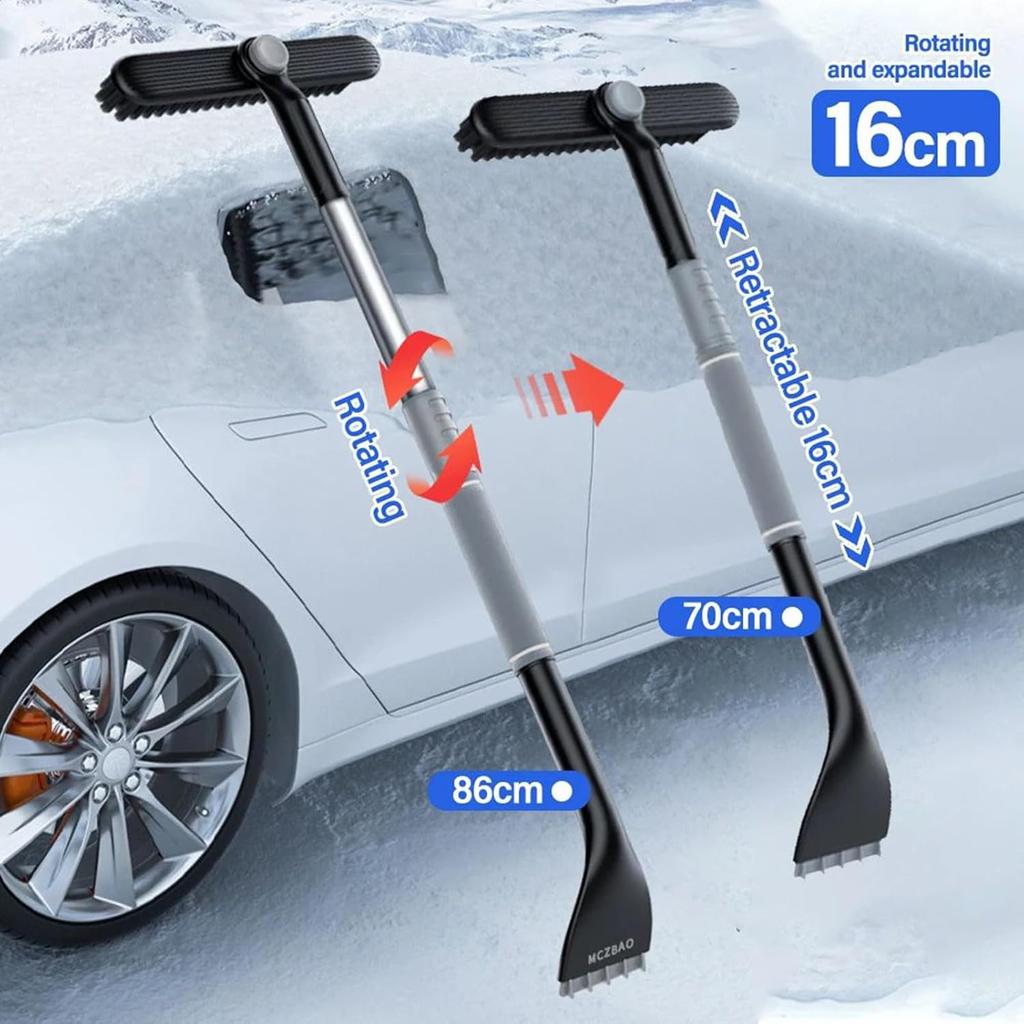 3 In 1 Snow Brush and Ice Scraper for Car Windshield Extendable Snow Removal 360° Pivoting Vehicle Winter Shovel Brush Snow Scraper with Long Handle