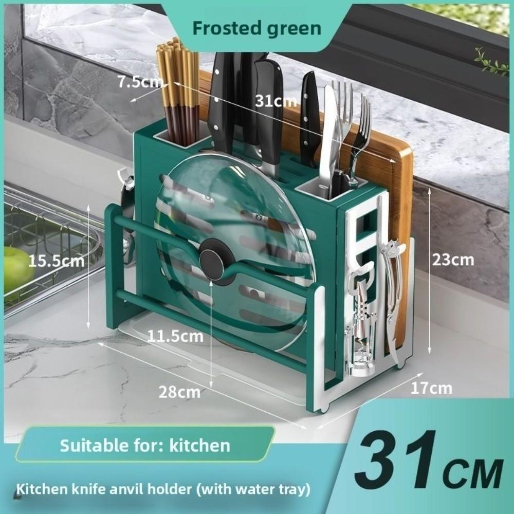Cutting Board Integrated Knife Holder Spoon Fork Plastic Cutlery Holder Drainer Kitchen Storage Rack Kitchen Organizer