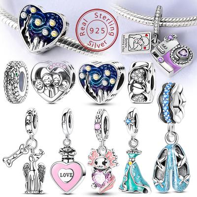 925 Silver Ballet Shoes Charm Beads Starry Sky Firefly Pendant For Women Bracelet Necklace DIY Jewelry