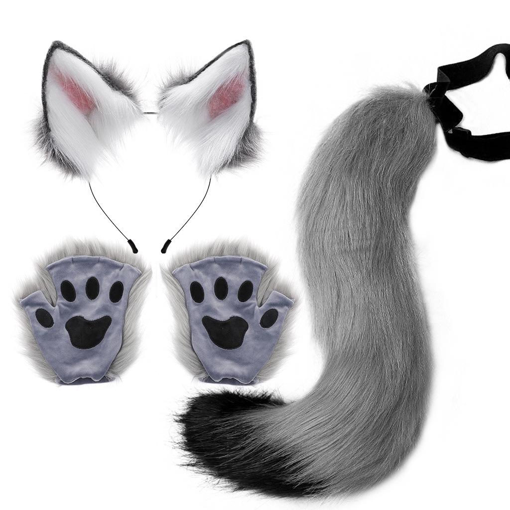 Popular Halloween Beast Claws Faux Plush Fox Ears Headband & Tail Cosplay Accessories