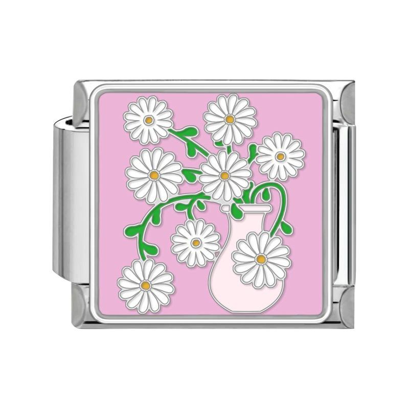 New Stainless Steel Italian Modular Charm Bracelet Diy Interchangeable Flower Pattern Charms Fashion Jewelry Women Daily Wear