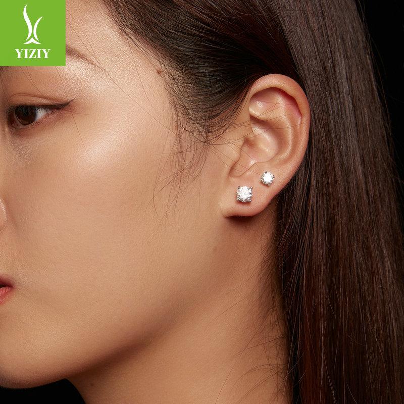 One Carat Green Moissanite Four-Claw Stud Earrings, Simple And Versatile High-End S925 Tremella Decoration