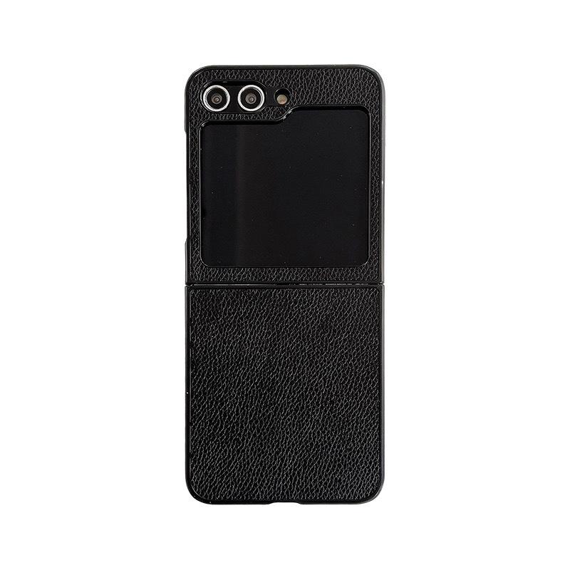 Suitable for Samsung ZFlip5 Folding Screen Protective Case, Lychee Pattern Solid Color Sticker Zflip3/4 Mobile Phone Case