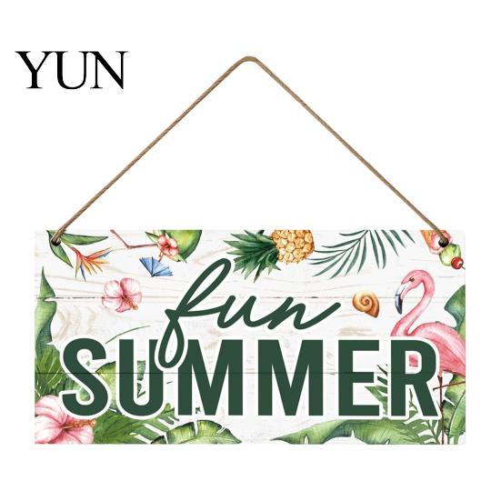 Summer Themed Gifts Wooden Hanging Sign, Beach Theme Welcome Sign Front Door Decor with Rustic Wood Plaque Rope, Colorful Hanger for Seasonal