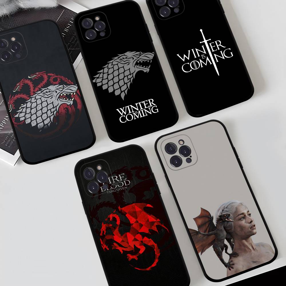 Custodia Nera in Silicone con Fantasia Logo Cool di Game of Thrones Per iPhone 17 Air 16 15 14 13 12 11 Pro Max Plus Retro in TPU