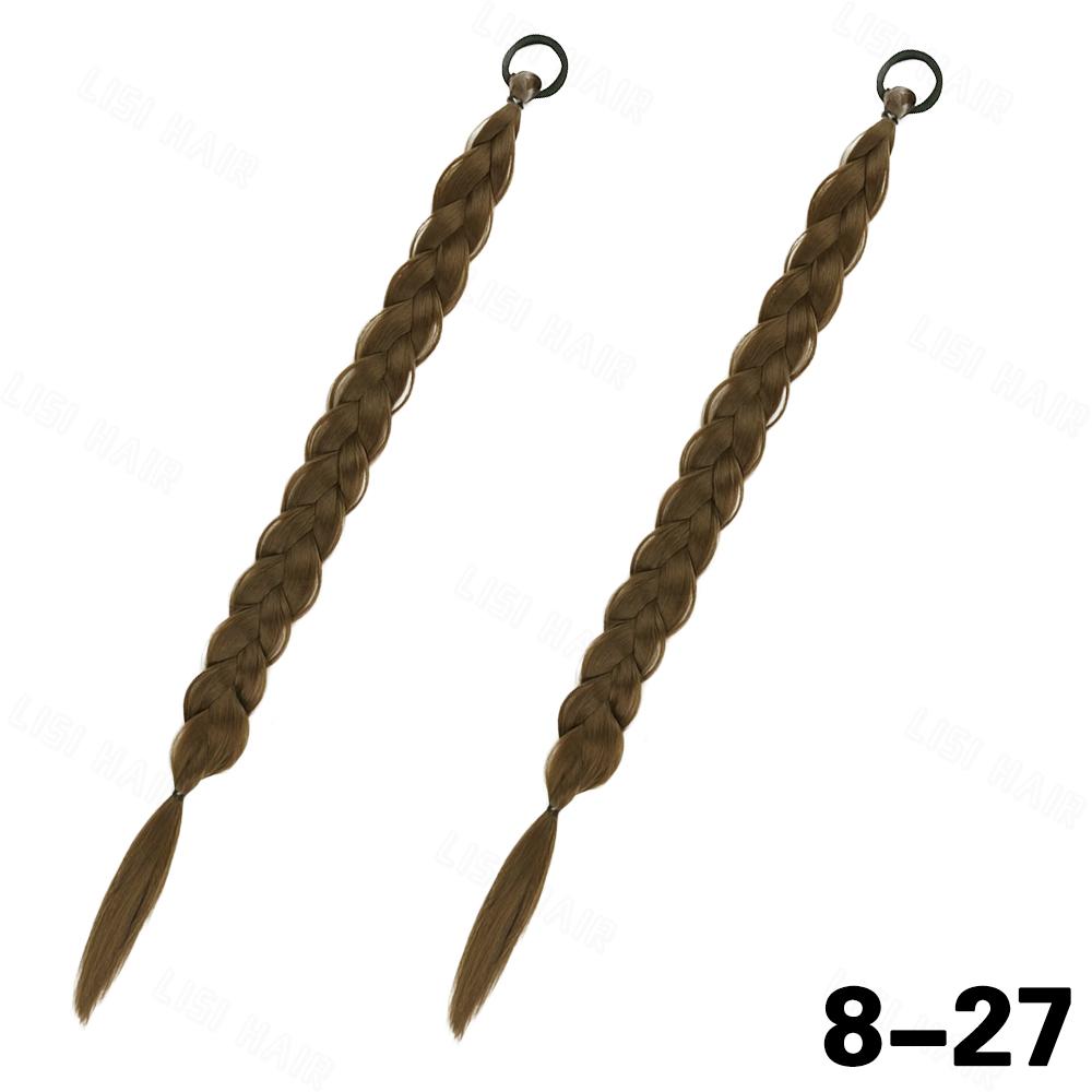 XINRAN 2Pcs Synthetic Long Straight Twist Braid Ponytail Extensions Rubber Band Wrap Around Fake For Women Girls Daily Wear Hair Accessories