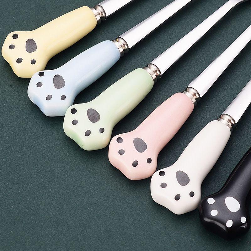 1PCS Cat's Paw Fruit Fork Stainless Steel Dessert Fork Colorful Tea Forks Small Fork Snack Dinnerware Party Home Dinnerware Set