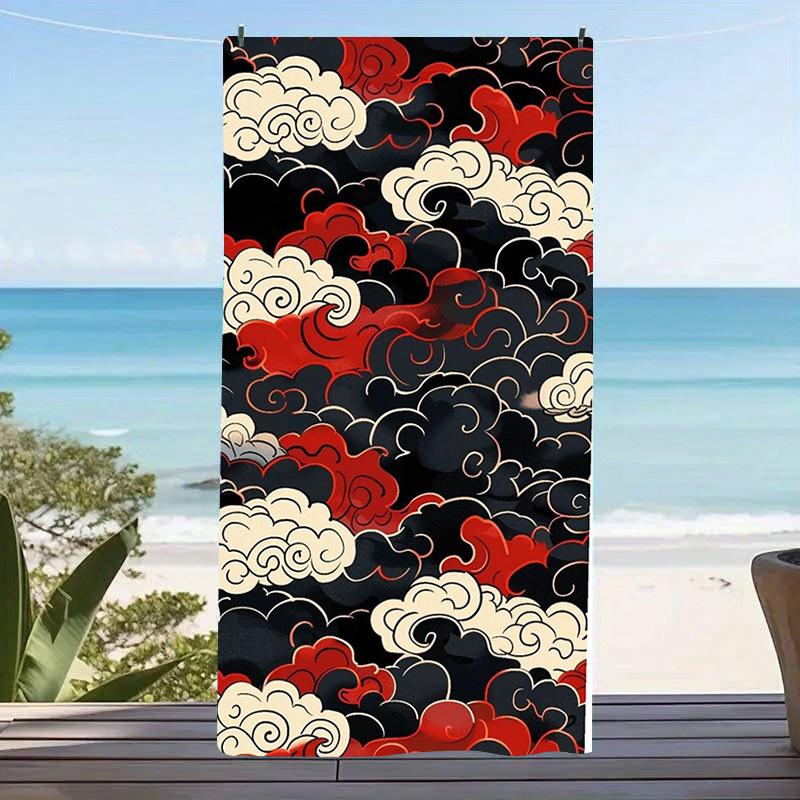 Retro Oriental Lucky Cloud Microfiber Beach Towel Vibrant Purple Smoke Pattern Bath Blanket Psychedelic Pool Towels