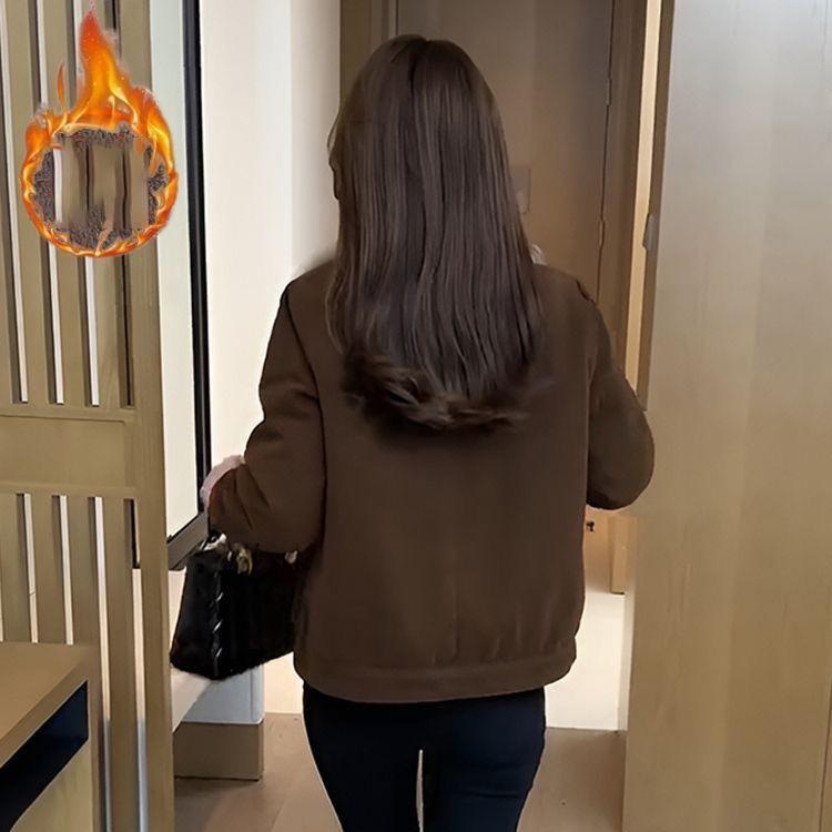 Dame Kordfløyelsjakke Vinter Fortykket Fleecefôret Løs Mote Slankende