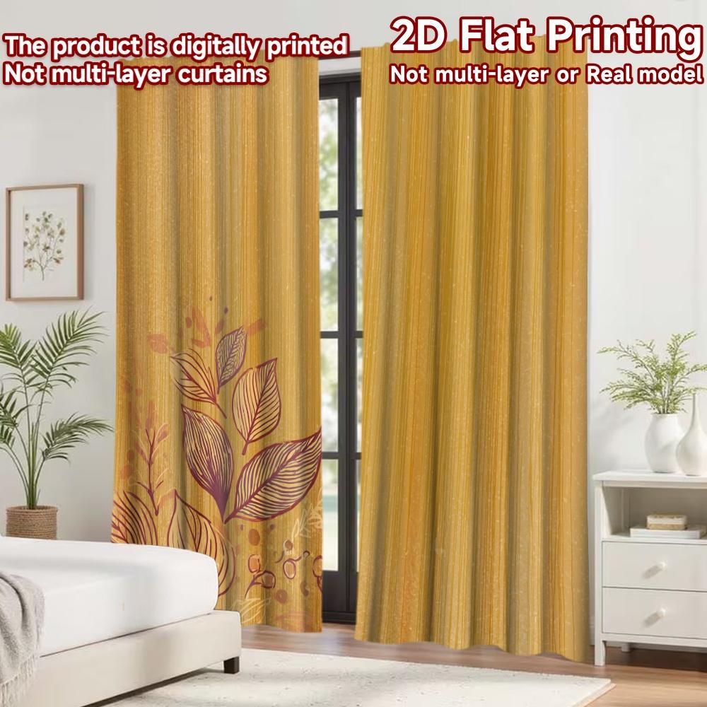 2D flat printing 2pcs Curtain Window Drapes Autumn Leaves on Orange Digital Printed Polyester Drapes Family Party Decoration for