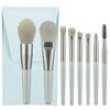 Makeup brush set 8 brushes High-quality fiber hair Super soft Comes cosmetic bag Easy carry Convenient daily Beginner tools (Green)