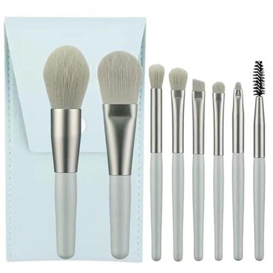 Makeup brush set 8 brushes High-quality fiber hair Super soft Comes cosmetic bag Easy carry Convenient daily Beginner tools (Green)