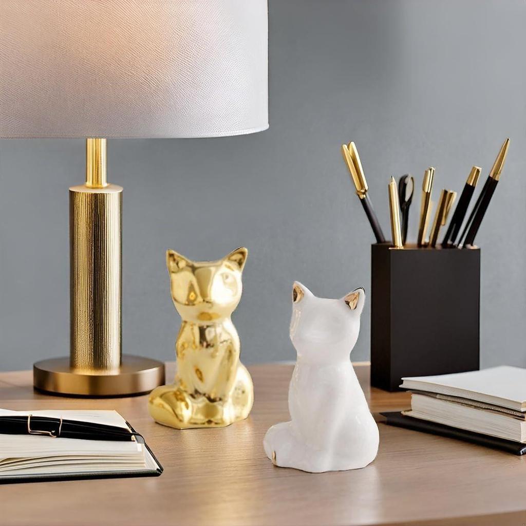 Home Decor Elephant Statues,1 Pair, Small Decorative Accents for Shelves, Livingroom and Bedroom, Gold and White (2pcs Cute Fox)