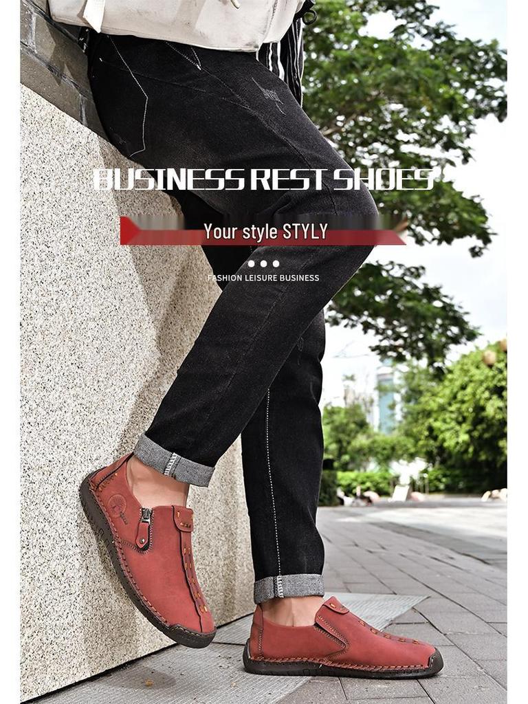2023 Spring Men's Plus Size Leather Slip-On Casual Shoes with Zipper