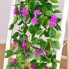 Artificial Hanging Flowers for Outdoors, Fake Hanging Plants Pothos Vines with Purple Flowers for Wall Home Living Room Indoor Outdoor Decor