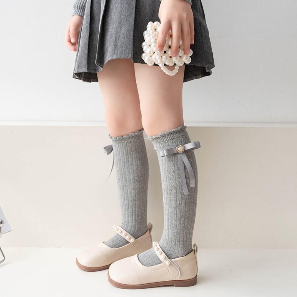 Cotton Children's Bow Stockings Princess Christmas Middle Tube Socks New Year Knee Socks  Kids