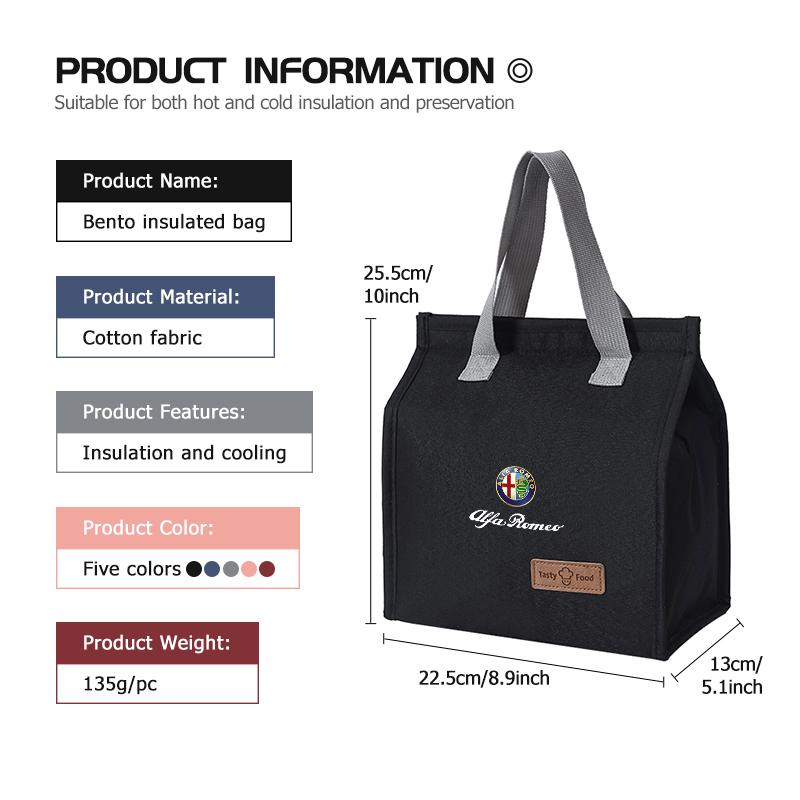 Insulated Lunch Bag Insulation Bento Pack Rice Bag Meal Pack For Alfa Romeo GT Stelvio F1 Brera Volante Tonale Gloria Disco
