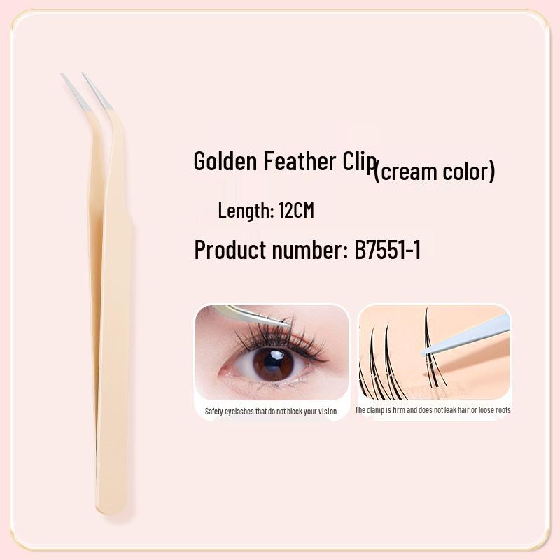 BQI Gold Feather Clip Lash Applicator Tweezers for Beginners & Pros