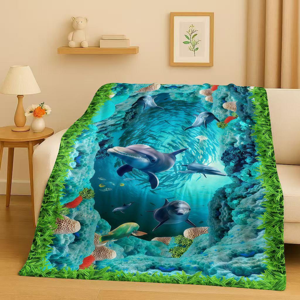 3D Illusion Underwater World Breaking Wall Art Flannel Blanket,Ultra Soft Warm Plush Throw for Home Bedroom Bed Sofa Cover Gift