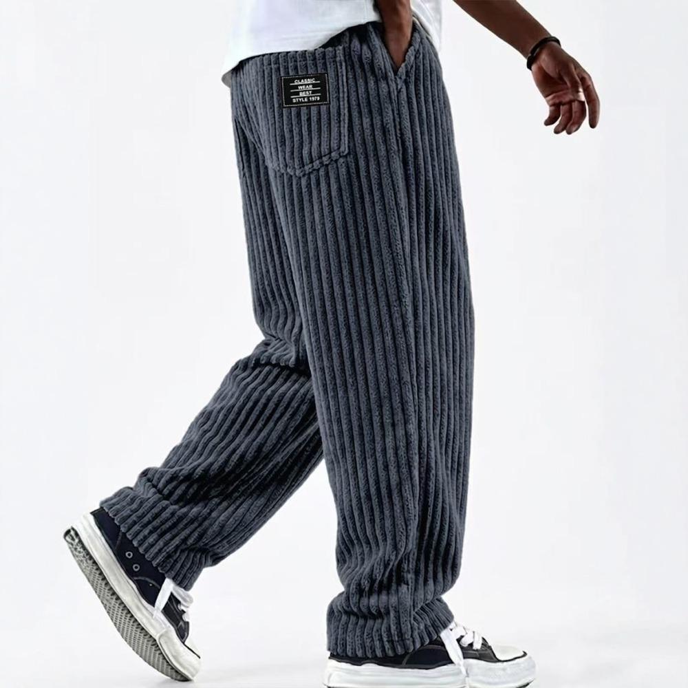 Autumn new men's retro vertical striped corduroy loose straight casual trousers