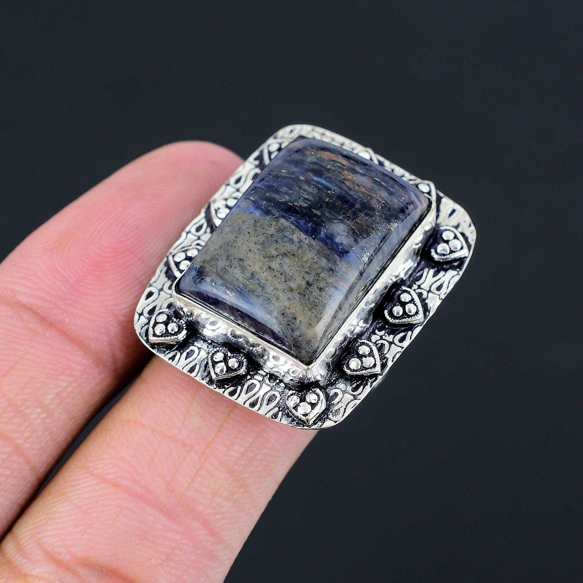 Memorial Day Deal 925 Sterling Silver Sodalite Stone Statement Handcrafted Ring 9