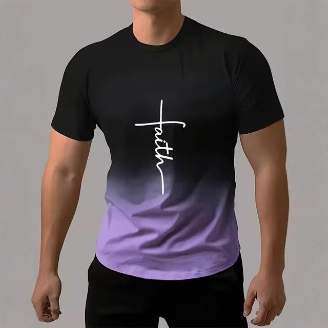 Trendy short-sleeve t-shirt with faith cross print, ideal for casual daily wear.