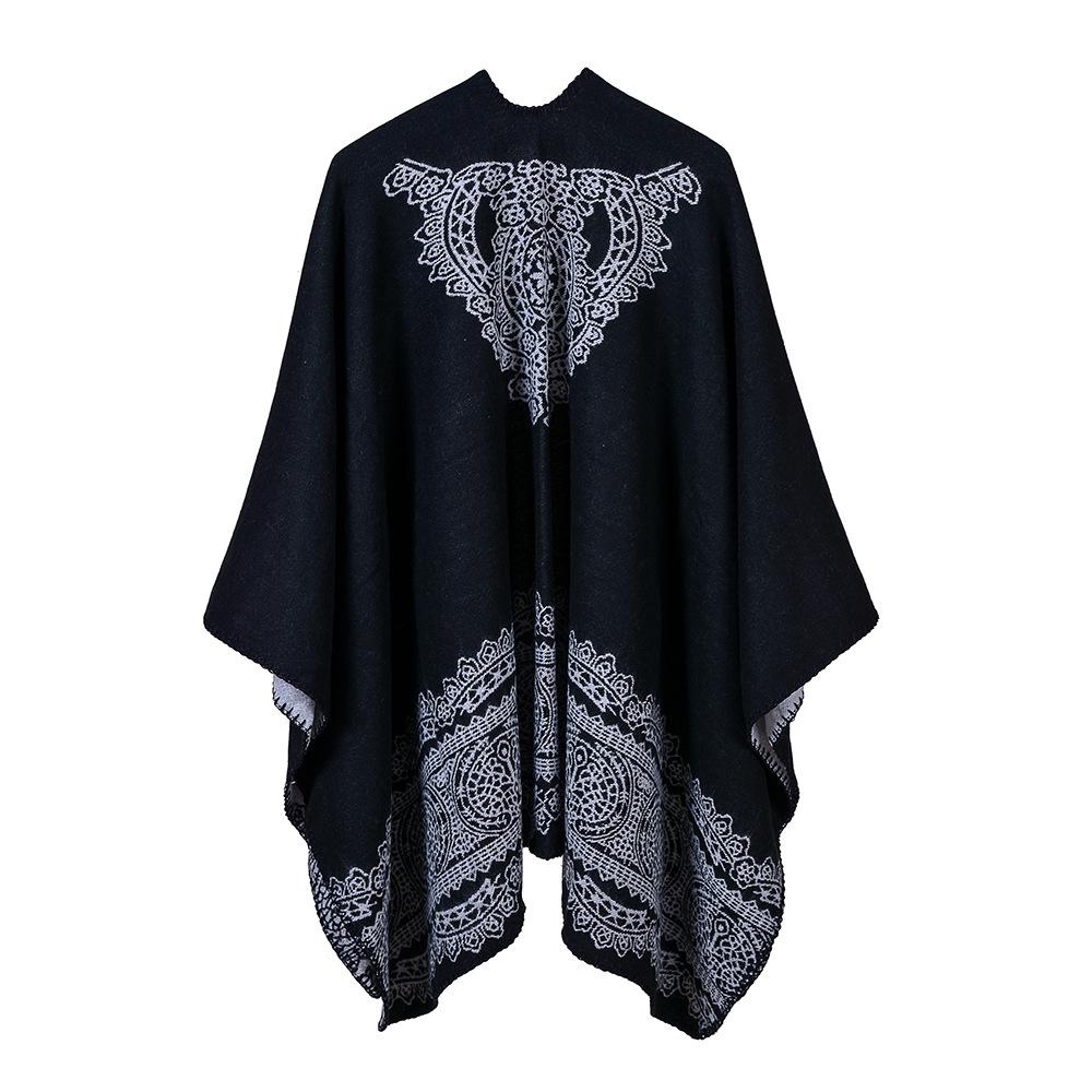 DX Women's Lace Pattern Generous Classic Catwalk Performance Wearing Shawl Pastoral Style Split Cape