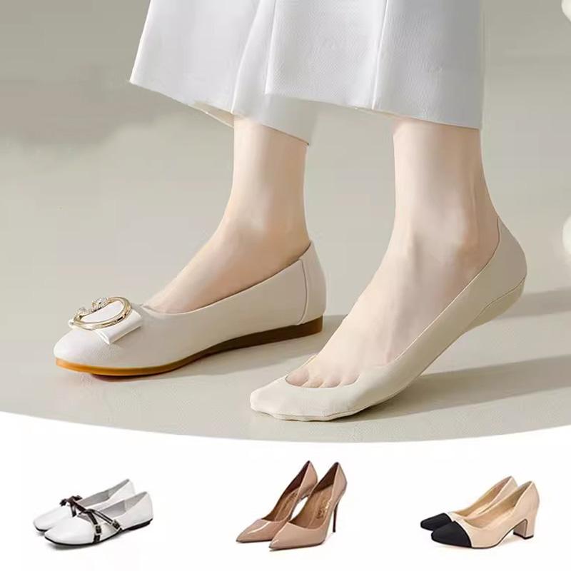 1/5pairs Fashion Women Solid Color Thin Boat Sock Summer Invisible Non Slip Absorbing Short Sock Breathable Soft Ice Silk Sock