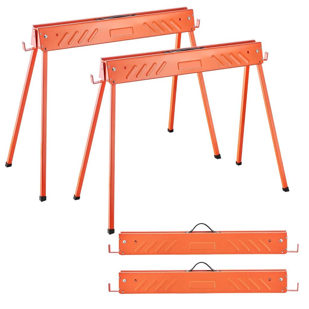 Saw Horses, 2 Pack Folding Work Horses, 299.4 Kg Load Capacity Sawhorse with Heavy Duty Legs, All-Metal Portable Saw Horse with Non-Slip Foot Pads,