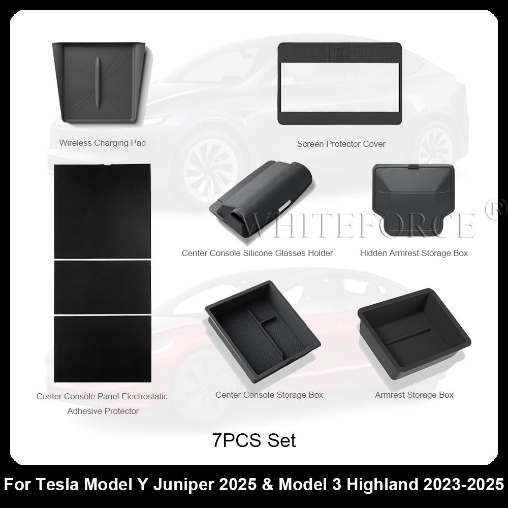 For Tesla Model Y Juniper 2025 Center Console Armrest Storage Box Model 3 Highland Glasses Holder Tray Case Organize Accessories
