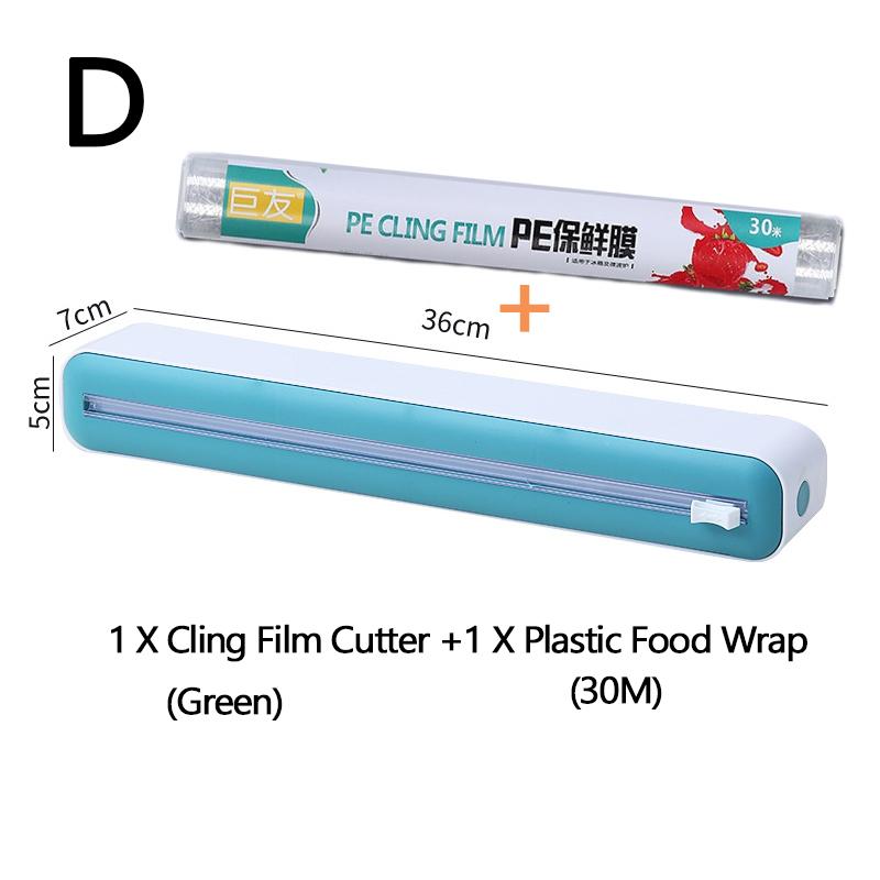 Plastic Wrap Dispenser with Slide Cutter Reusable Food Wrap Cutter Household Cling Film Cutter Refillable Cling Film Dispenser