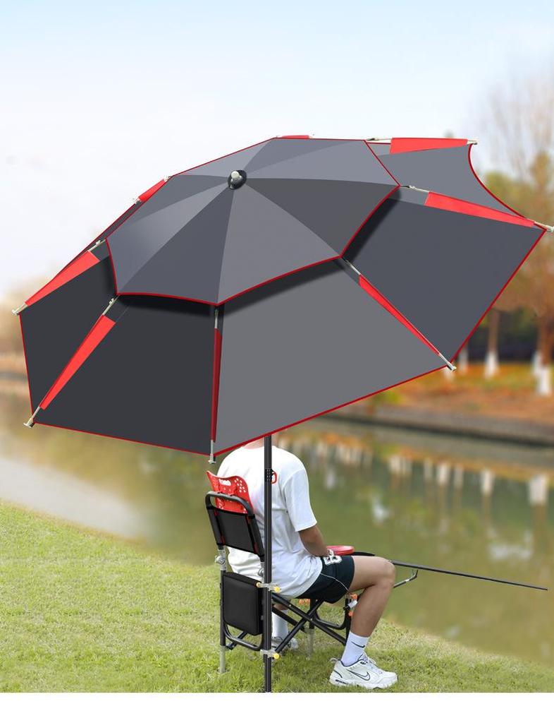 Thickened Foldable Black Fishing Umbrella with Ground Insert, Universal Waterproof & Sun Protection