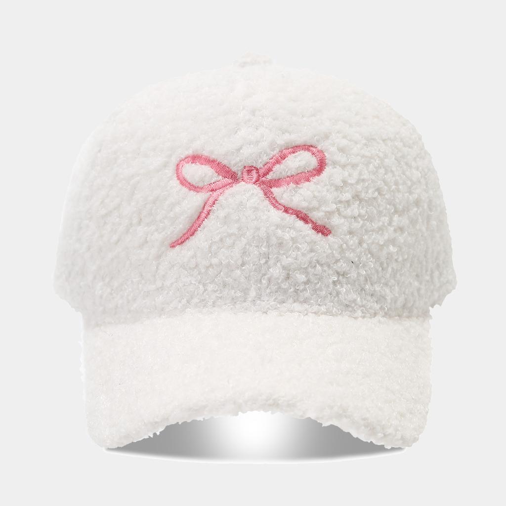 Women'S Autumn And Winter Sheepskin Warm Cap, Fashionable Bow Embroidery Teddy Fur Face-Enhancing Small Baseball Cap
