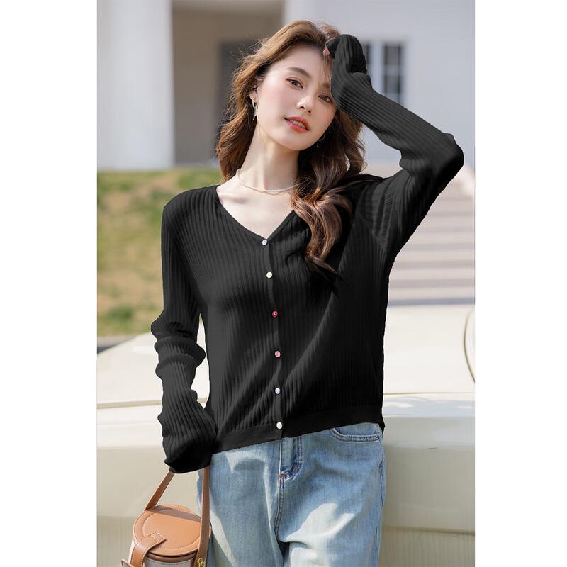 MOCANA Women's Summer Thin Long-Sleeve V-Neck Knit Top MKNJD3726