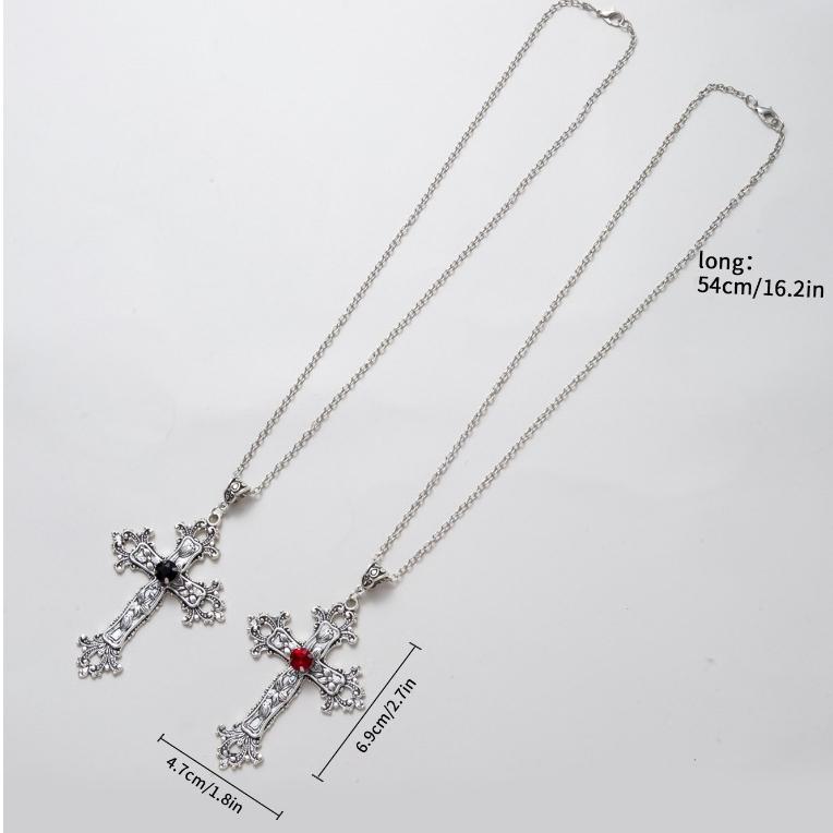 Colier de bijuterie cu pandantiv cu găurire în cruce cu detalii mari, bijuterii de culoare argintie, bijuterii gotice punk, farmec de modă, cadou pentru femei