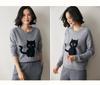 2025 Autumn/Winter Women's Cashmere Kitten Jacquard Long Sleeve Sweater - Round Neck