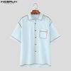INCERUN Men Lapel Short Sleeve Stitching Buttons Casual Loose Shirts Tops