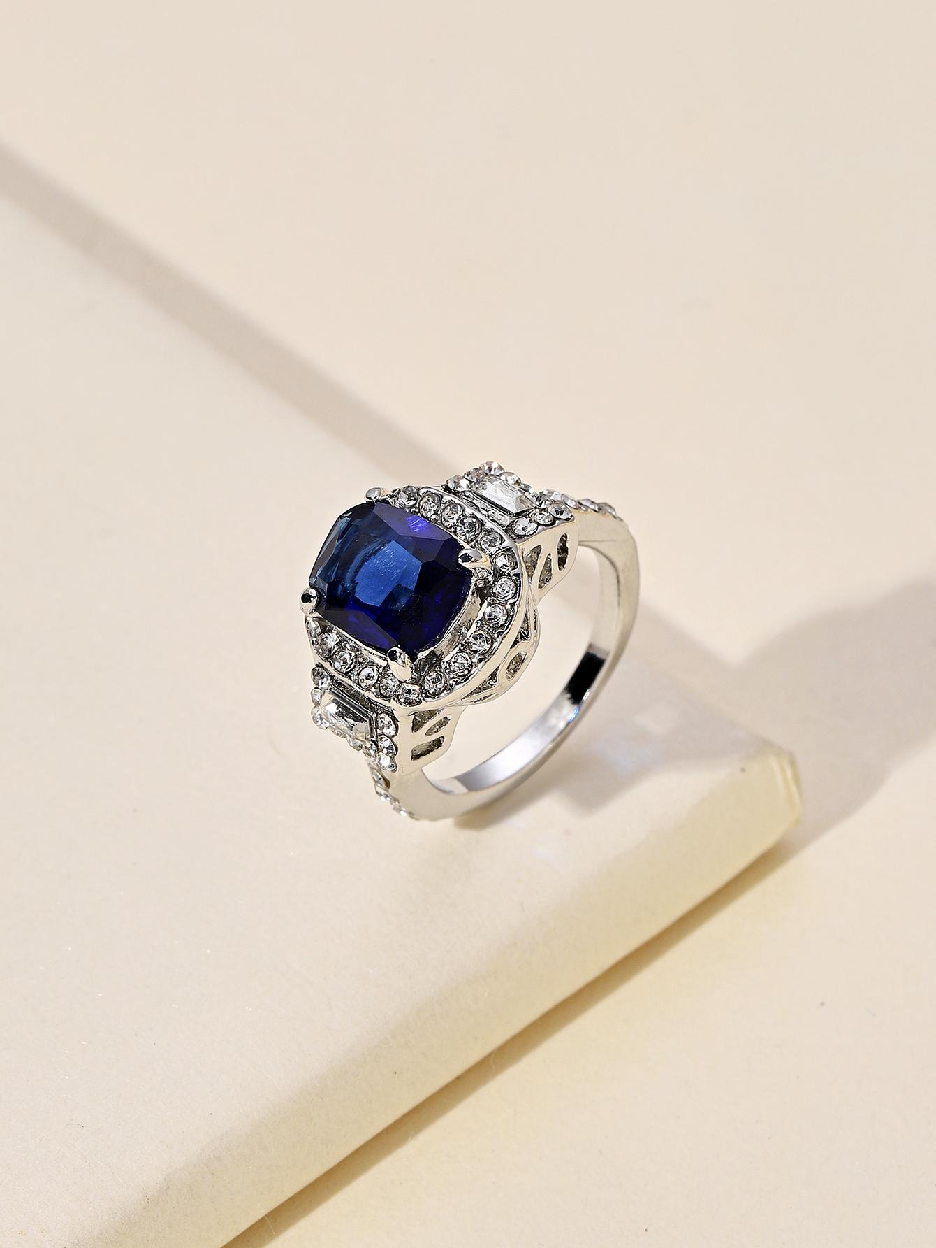 

Великолепное женское повседневное кольцо из европейского и американского серебра с инкрустацией синим цирконом 6 серебряный