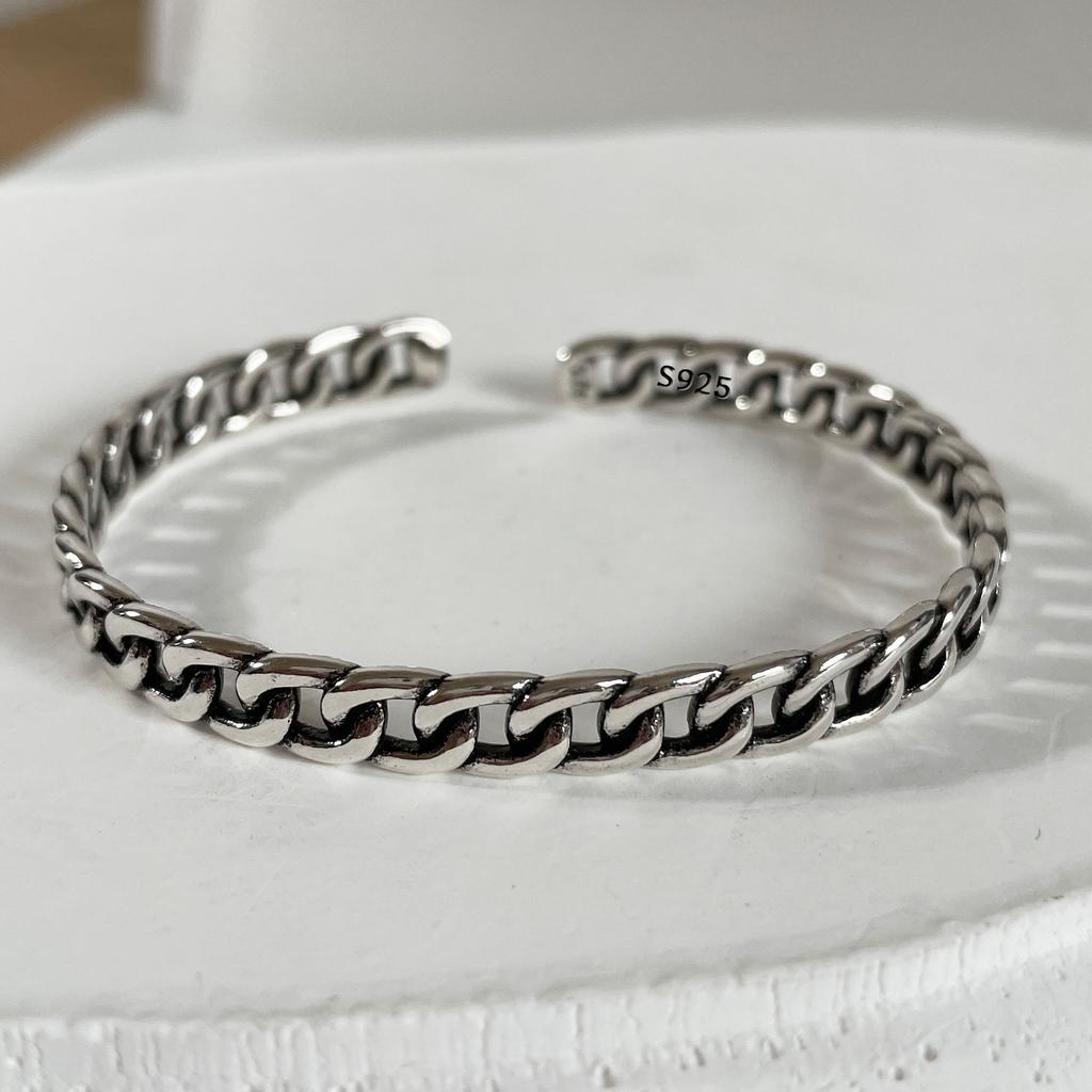 100% Solid 925 Sterling Silver Metal Bracelet for Women Vintage Handmade Simple Retro Chain Heart Bracelet Birthday Gift Party