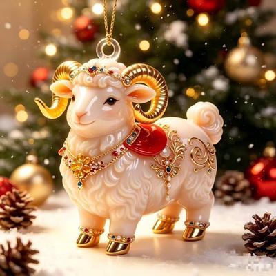 Chinese Acrylic Flat Hanging Ornament, Christmas Lamb Decoration for Holiday Tree and Home