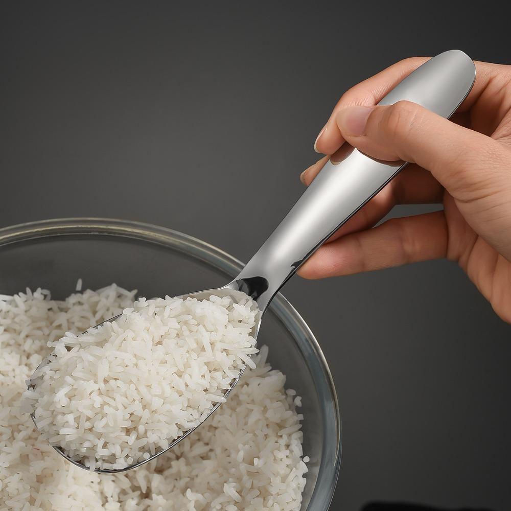 304 Stainless Steel Serving Spoon Flat Bottom Soup Spoon Shovel Rice Spoon  Kitchen